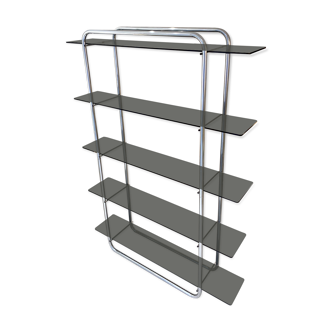 Tubular bookcase & vintage smoked glass 1970