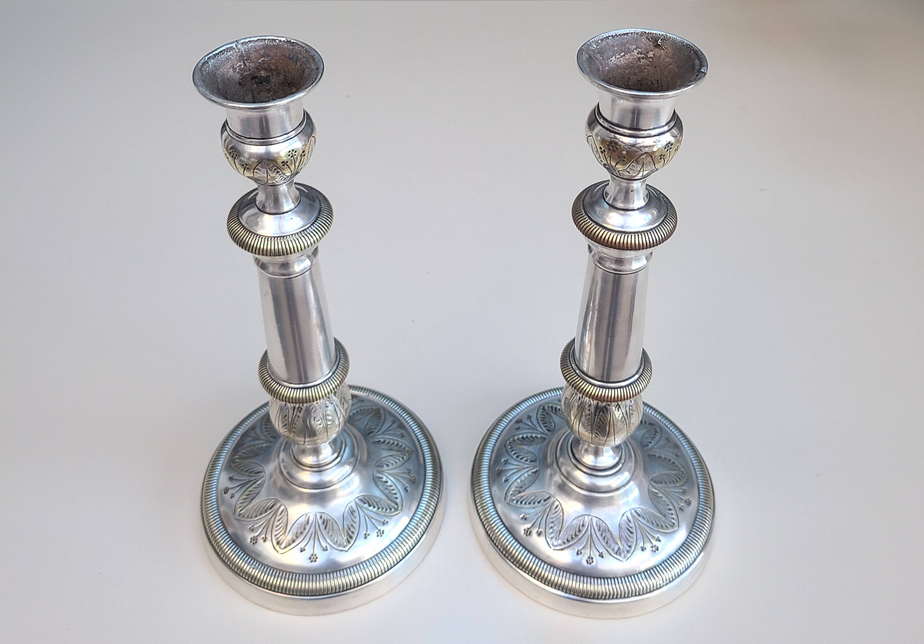 Antique silver-plated metal candlesticks