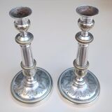 Antique silver-plated metal candlesticks