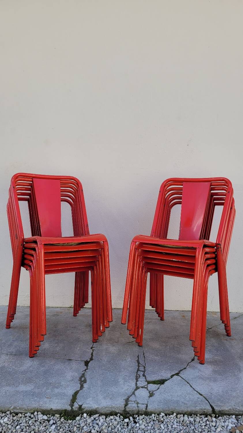 Set of 12 Tolix bistro chairs by Xavier Pauchard model T4 - 1950s