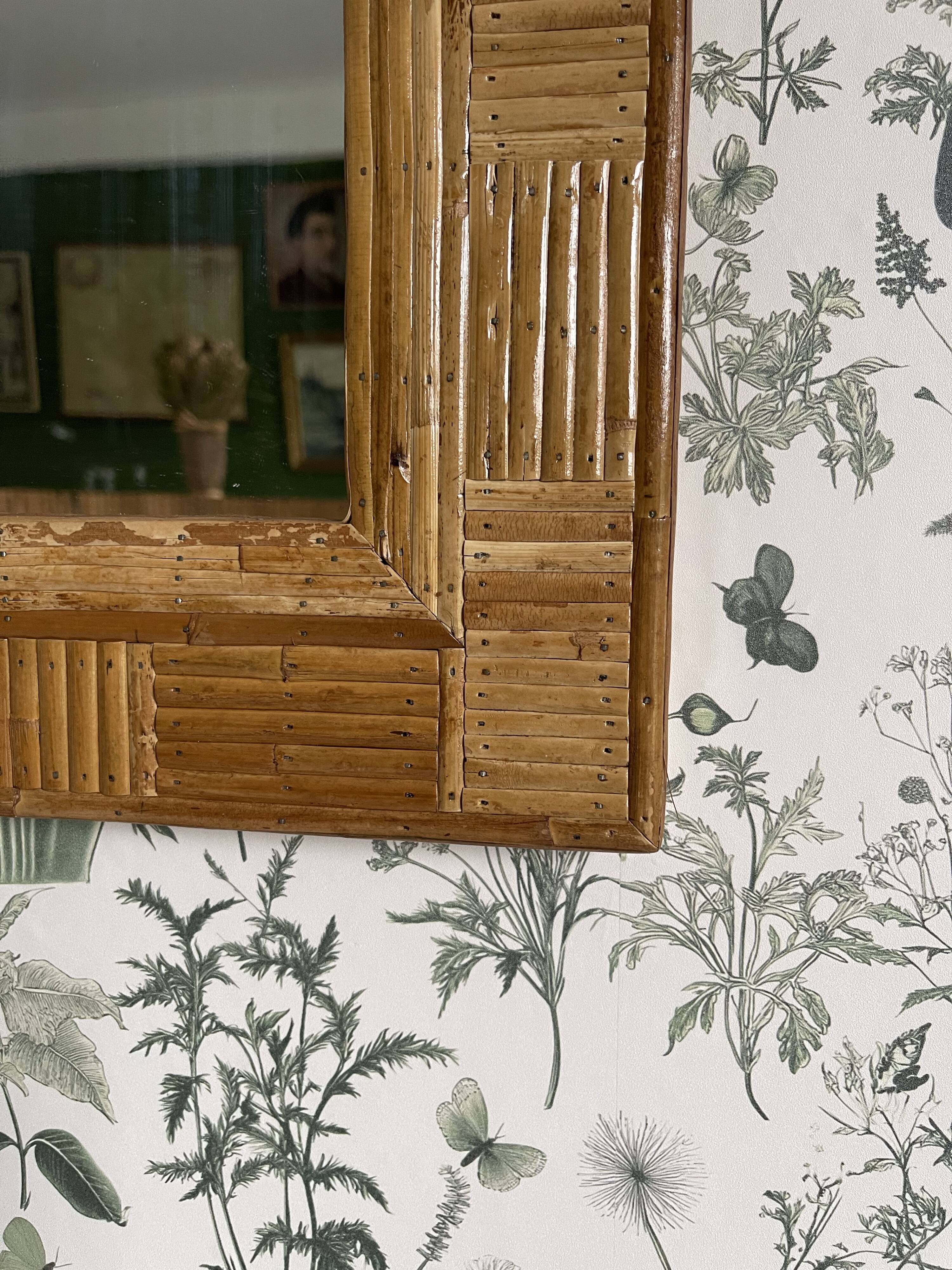 Miroir mural rectangulaire en rotin