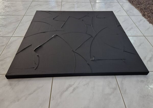 Tableau peinture abstraite monochrome minimaliste noir