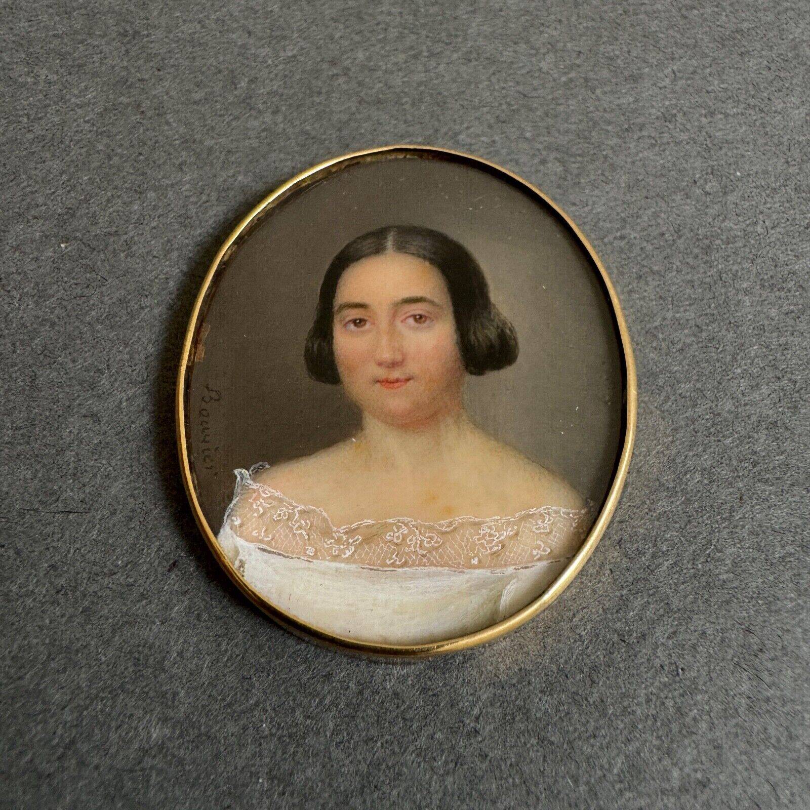 Miniature early 19th century hand painted by Bouvier portrait of a woman
