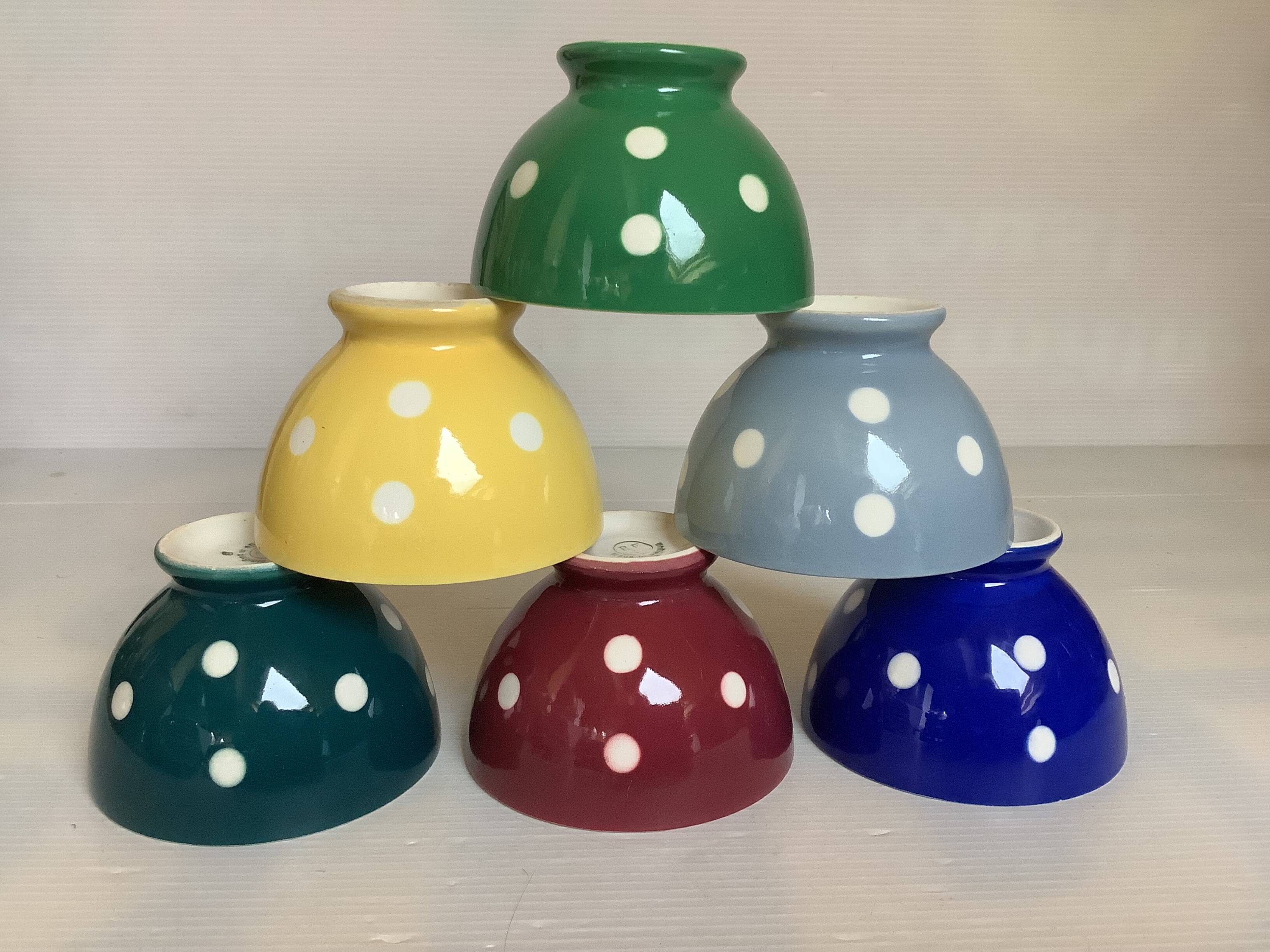 Six small polka dot bowls Boch Frères Belgium
