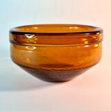Vintage amber blown glass bowl - decorative bubbles