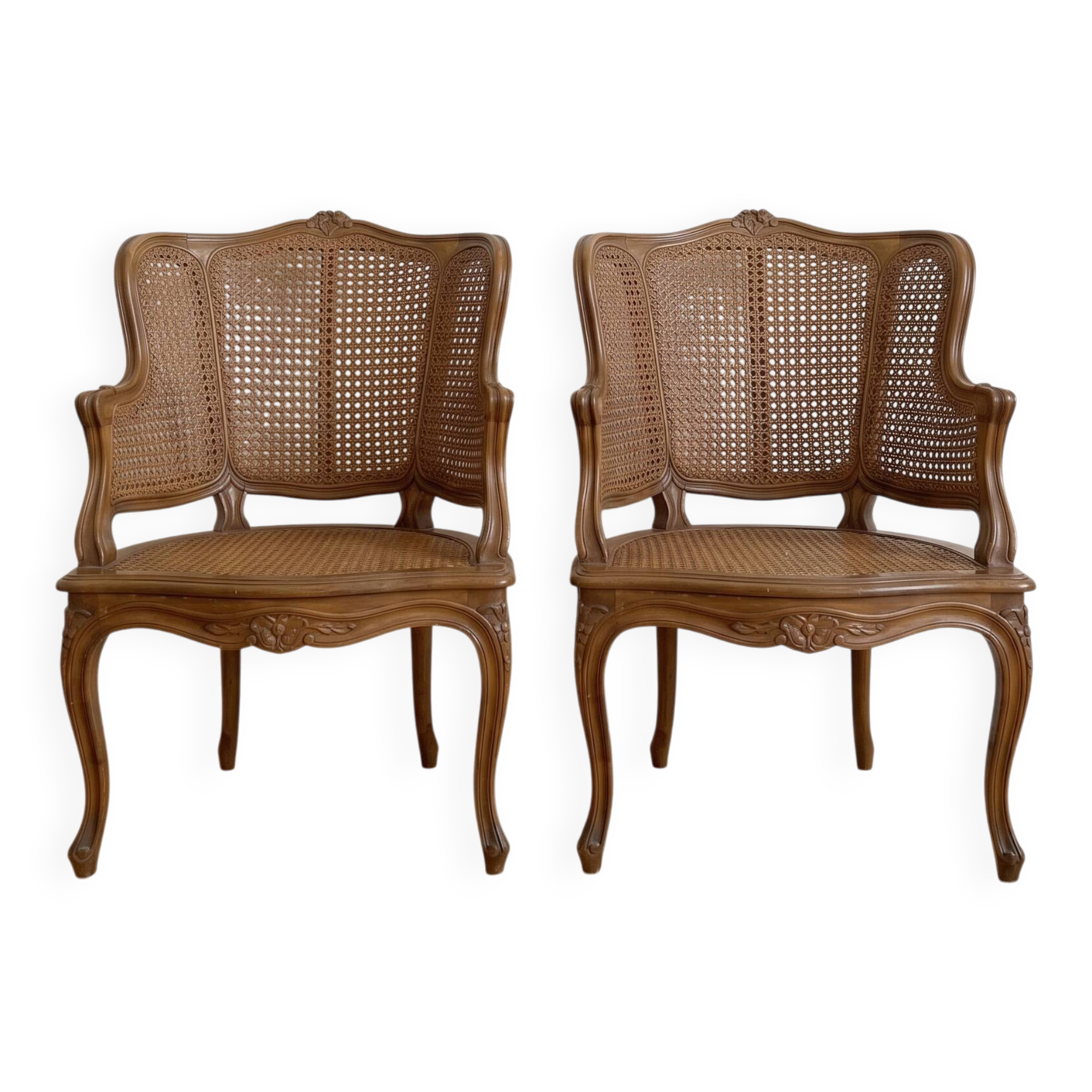 Pair of Louis XV armchairs in wood and caning