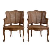 Pair of Louis XV armchairs in wood and caning