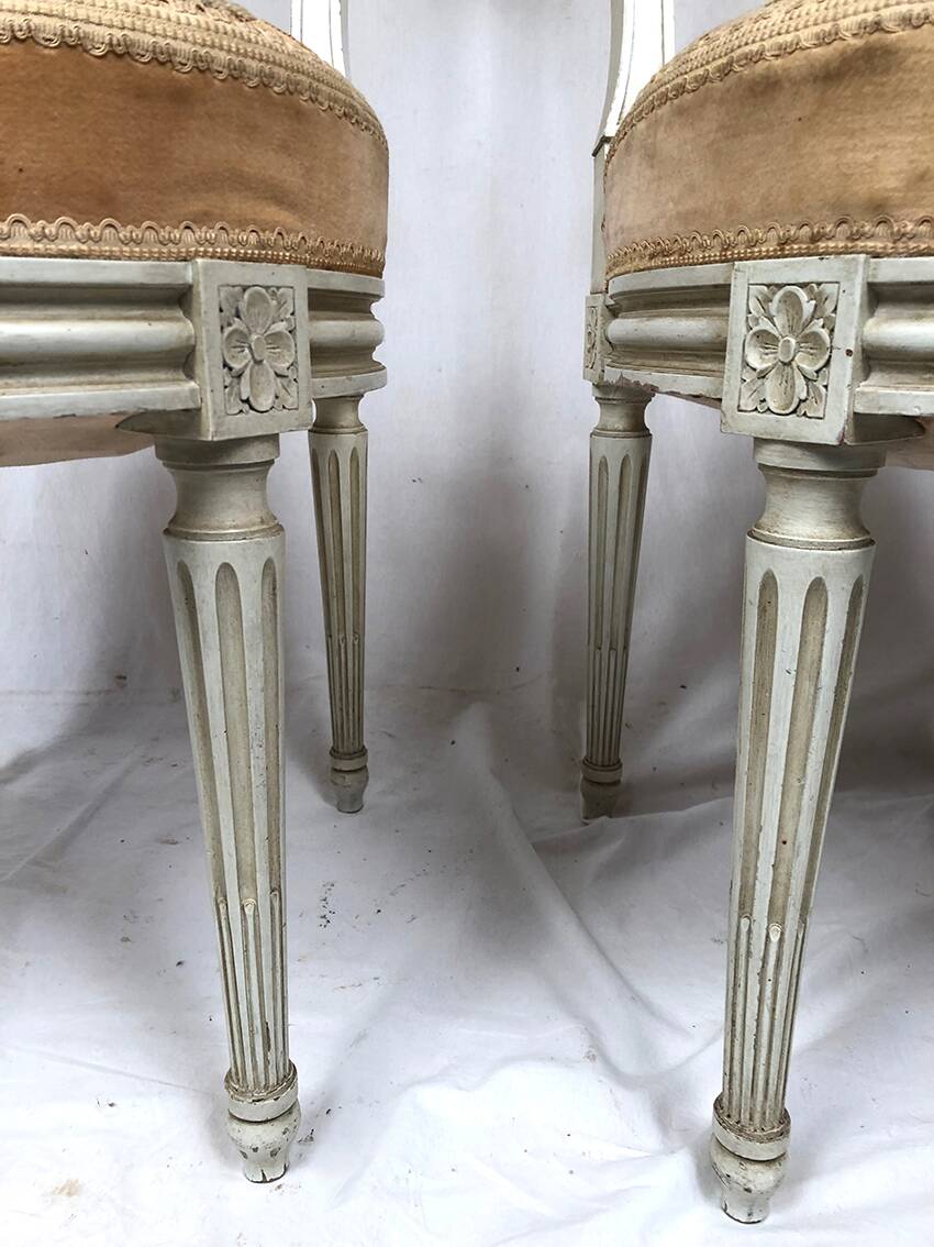 Pair of white lacquered wooden chairs in Louis XVI style, 20th century