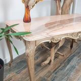 Louis XV coffee table in brass pink marble