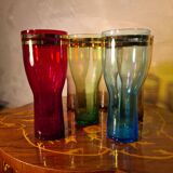 lot of 7 large tinted glasses for lemonade with double gold rim, 1950, 16x8 in good condition