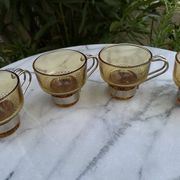 Set of 4 vintage amber glass and chrome metal cups – 1970s