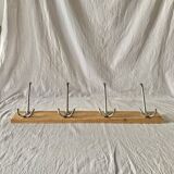 Vintage wooden coat rack - 4 cast aluminum hooks