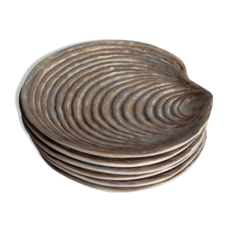 6 Shellfish plates by Dominique Guillot Vallauris from the 60's