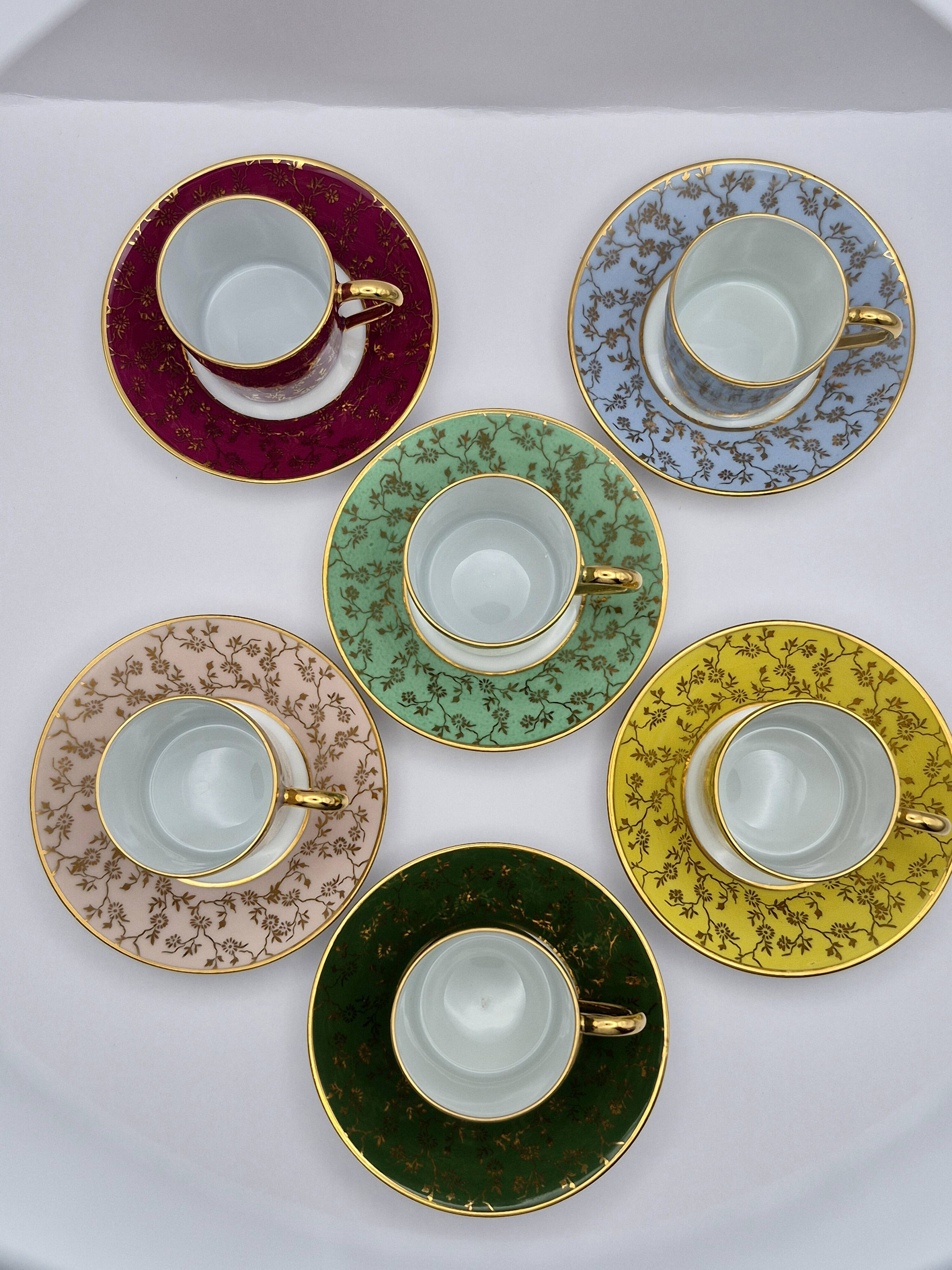Set of 6 multicoloured moka cups in Limoges fine porcelain.