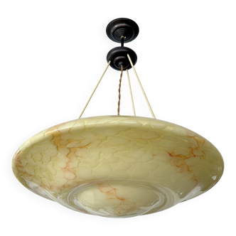 Très grande suspension Art déco en verre marbré
