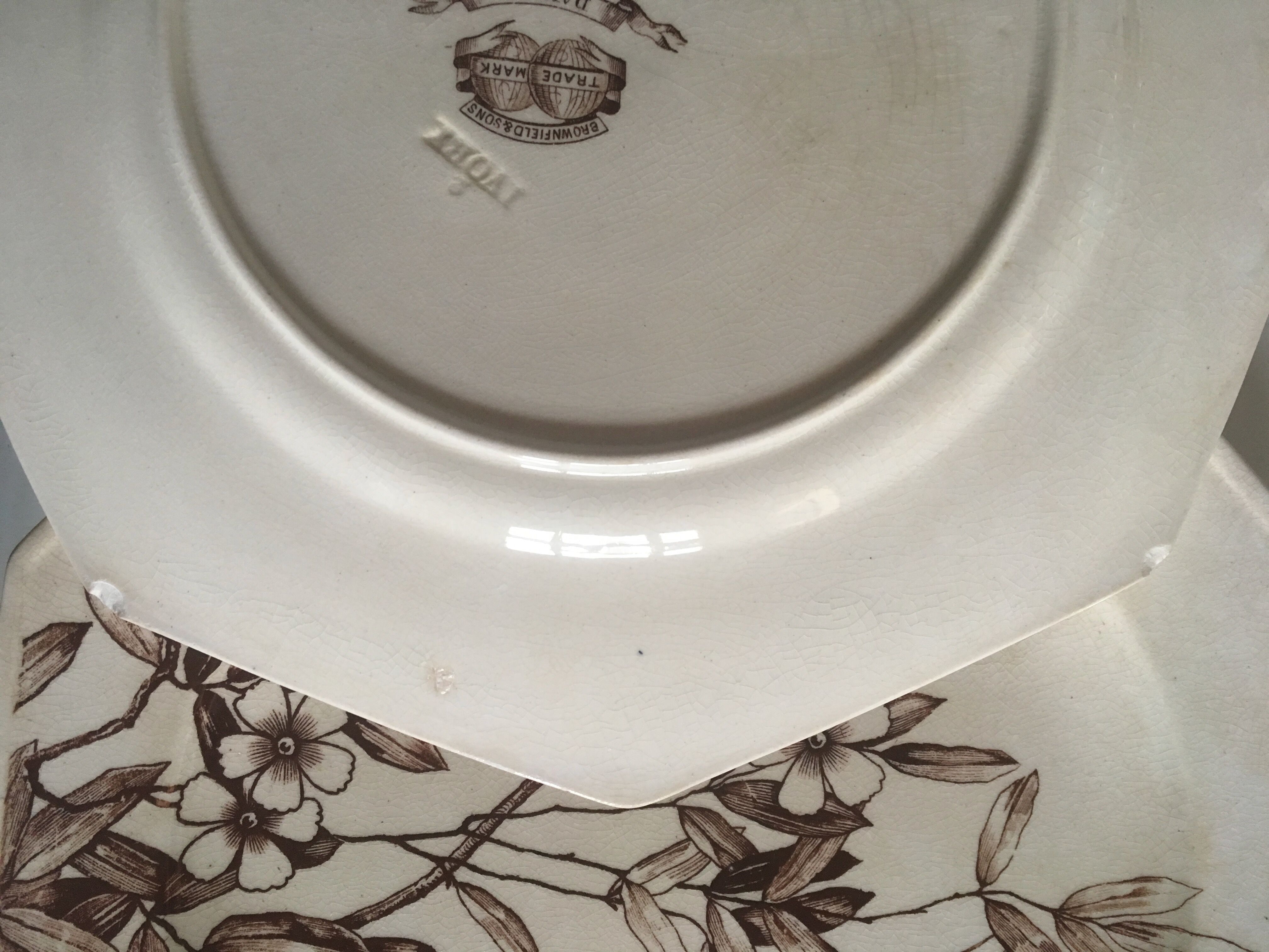 Set of 11 octagonal plates with English faience flowers 1870