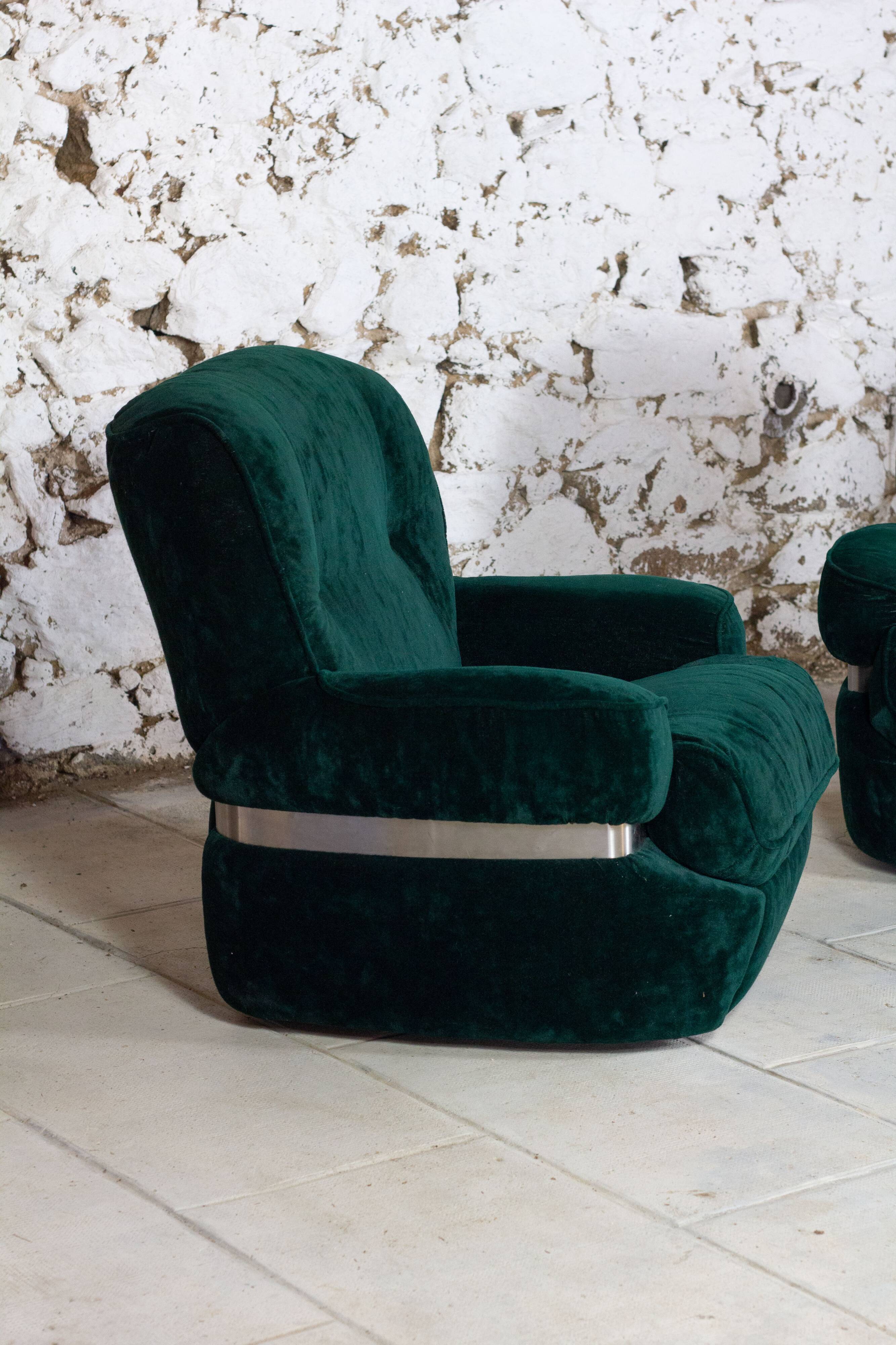 Green velvet armchair "spage age" by Beka, 1970