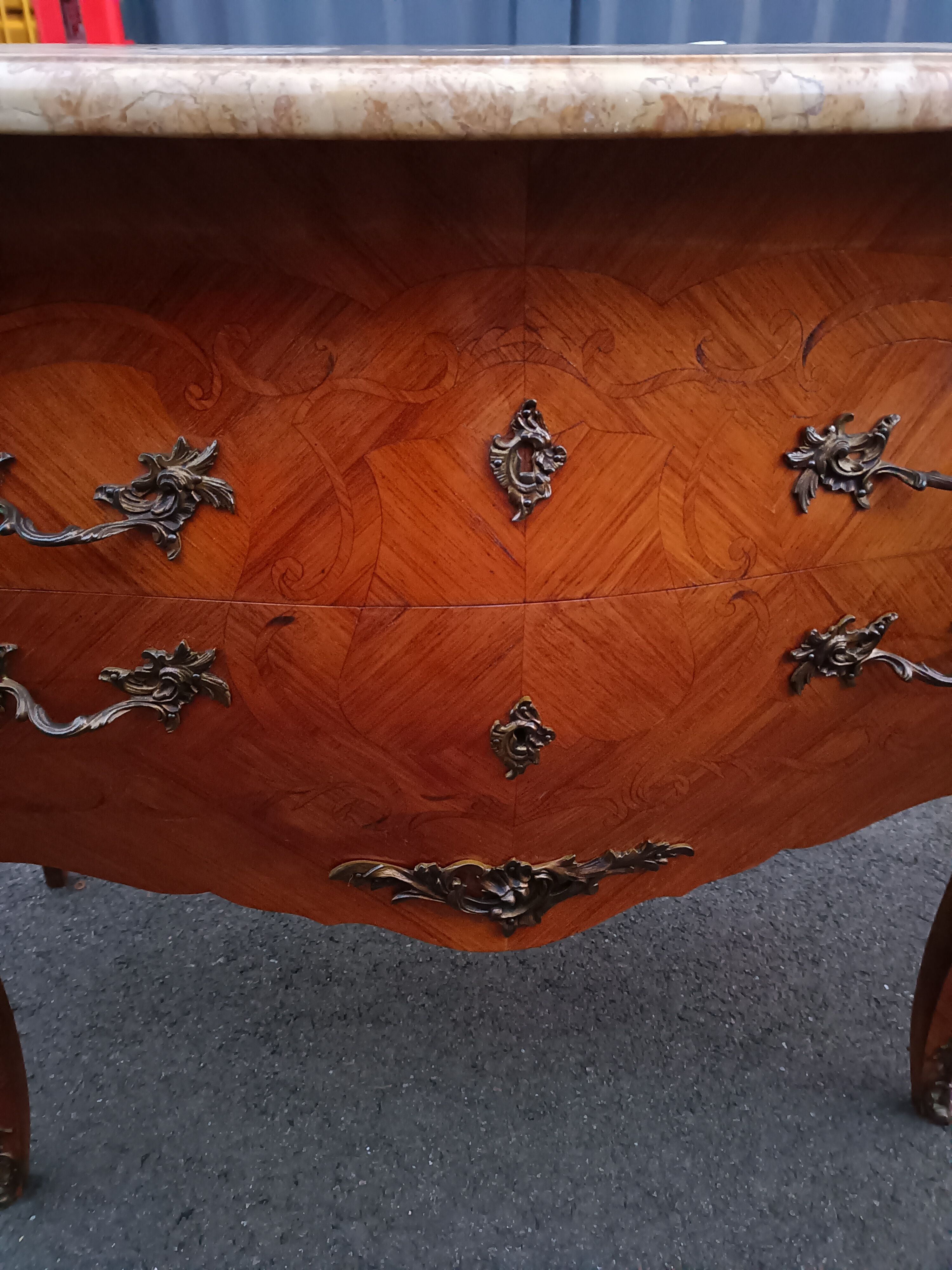 Chest of drawers marquetry marble top