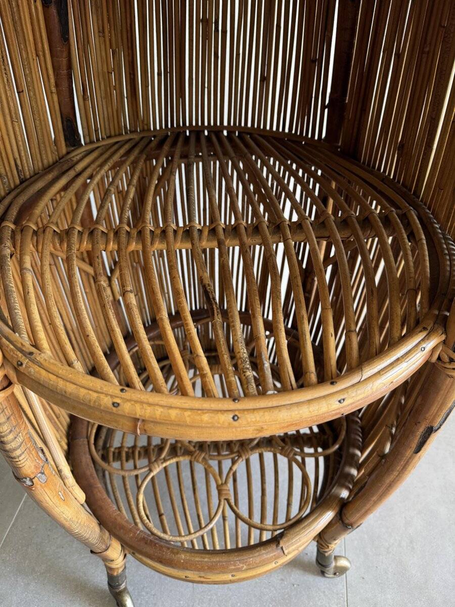 Vintage Bar Sports in bamboo and wicker bar cart, 1970s