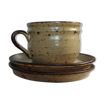 Large stoneware cup and 2 saucers, Japan 1970