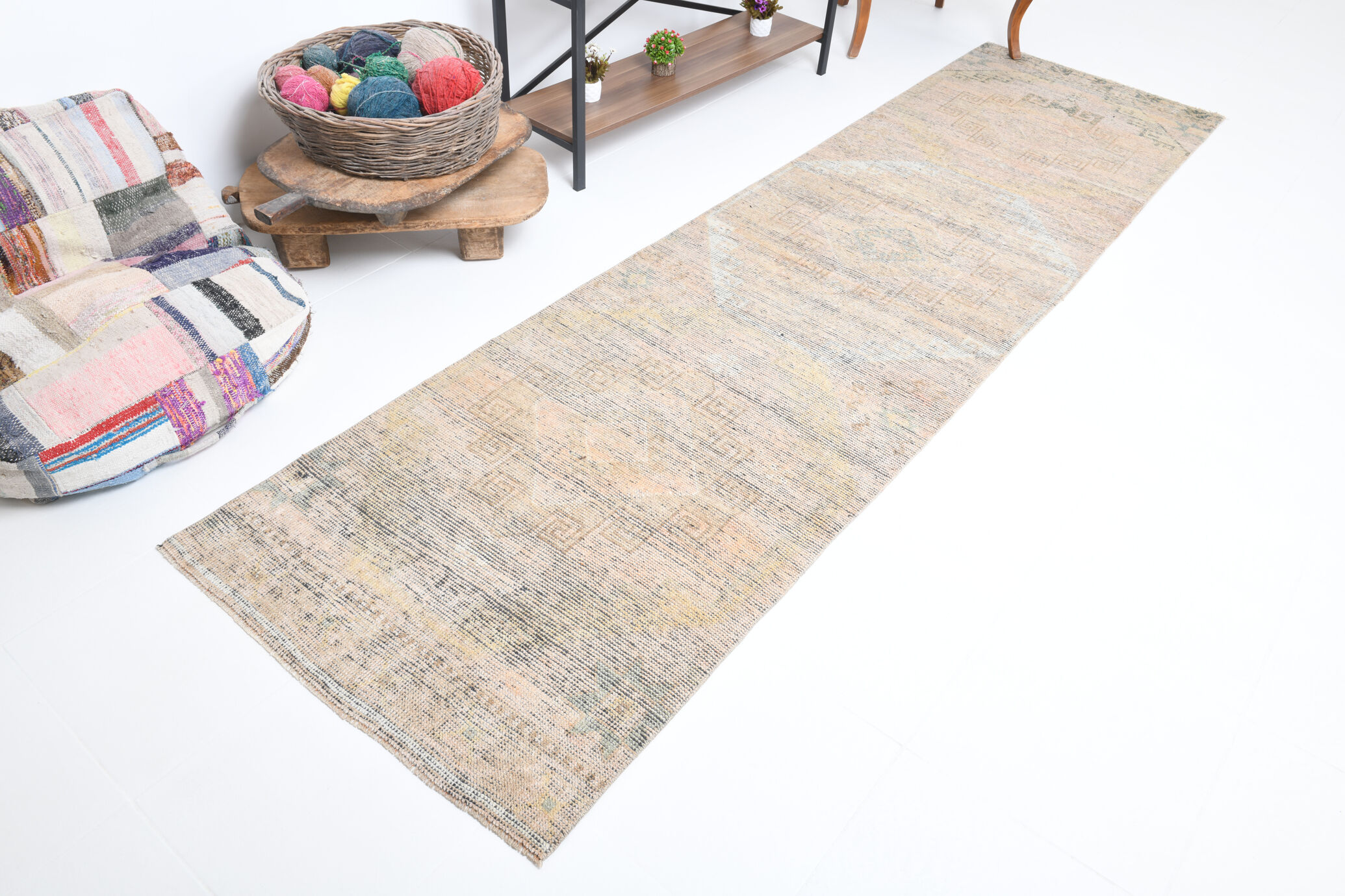 3x11 faded scandinavian vintage runner rug, 335x90cm