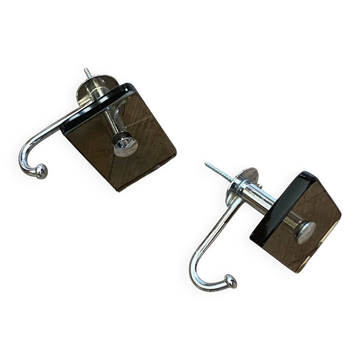 2 vintage coat hooks in smoked brown glass and stainless steel Fontana Arte / Veca