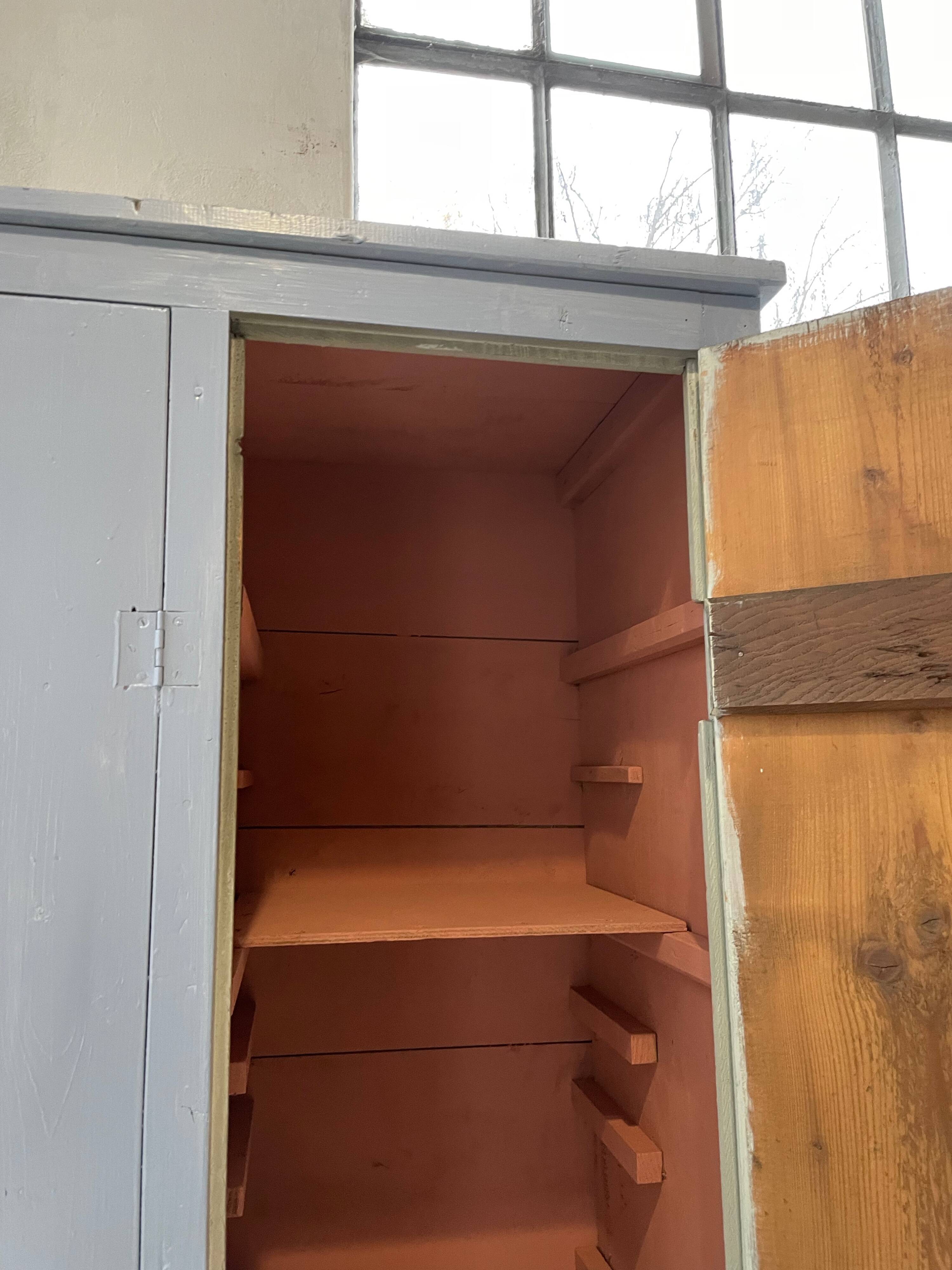 Blue patinated workshop furniture locker room