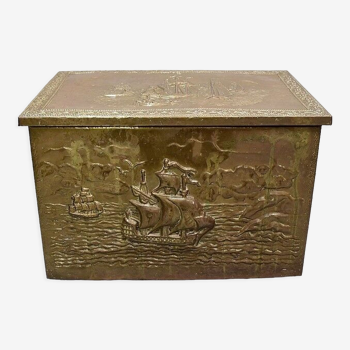 Repoussé brass log chest - 1920