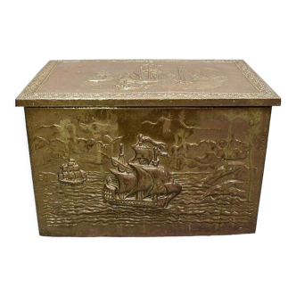 Repoussé brass log chest - 1920