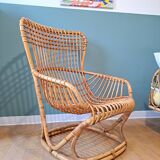 Rattan armchair by Tito Agnoli