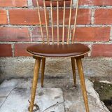 Antique baumann western chair wood + vintage brown leatherette seat