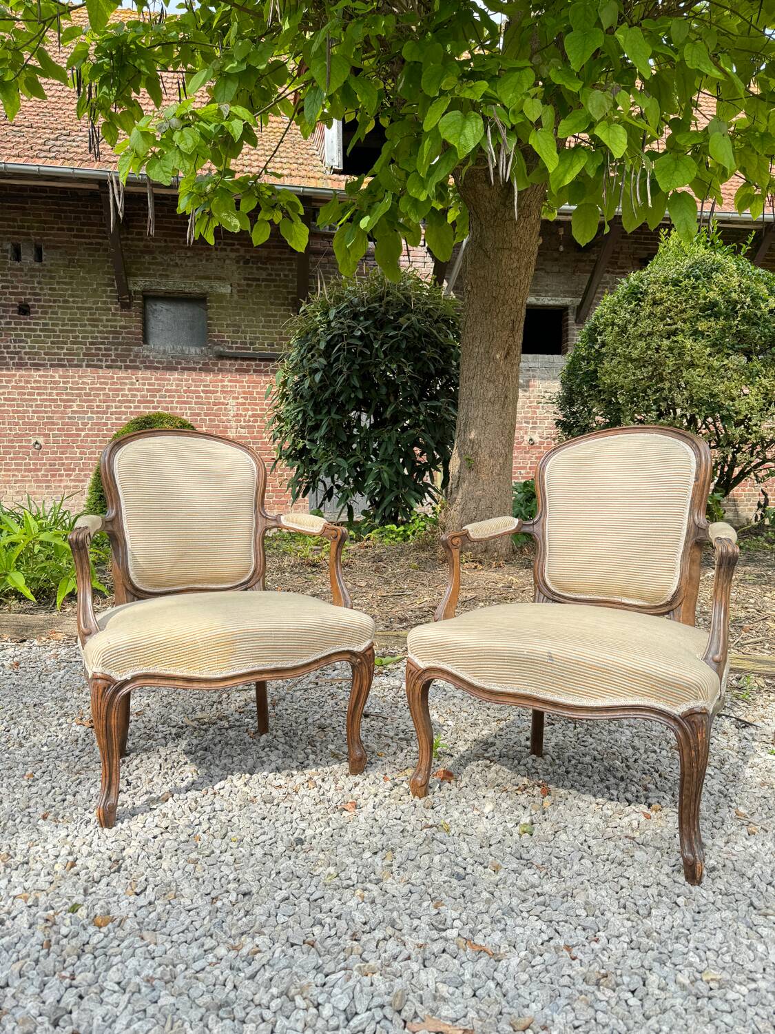 Pair of louis xv style natural wood armchairs xix eme century
