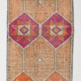 3x10 Vintage Pink & Orange Turkish Runner Rug, 88x323Cm