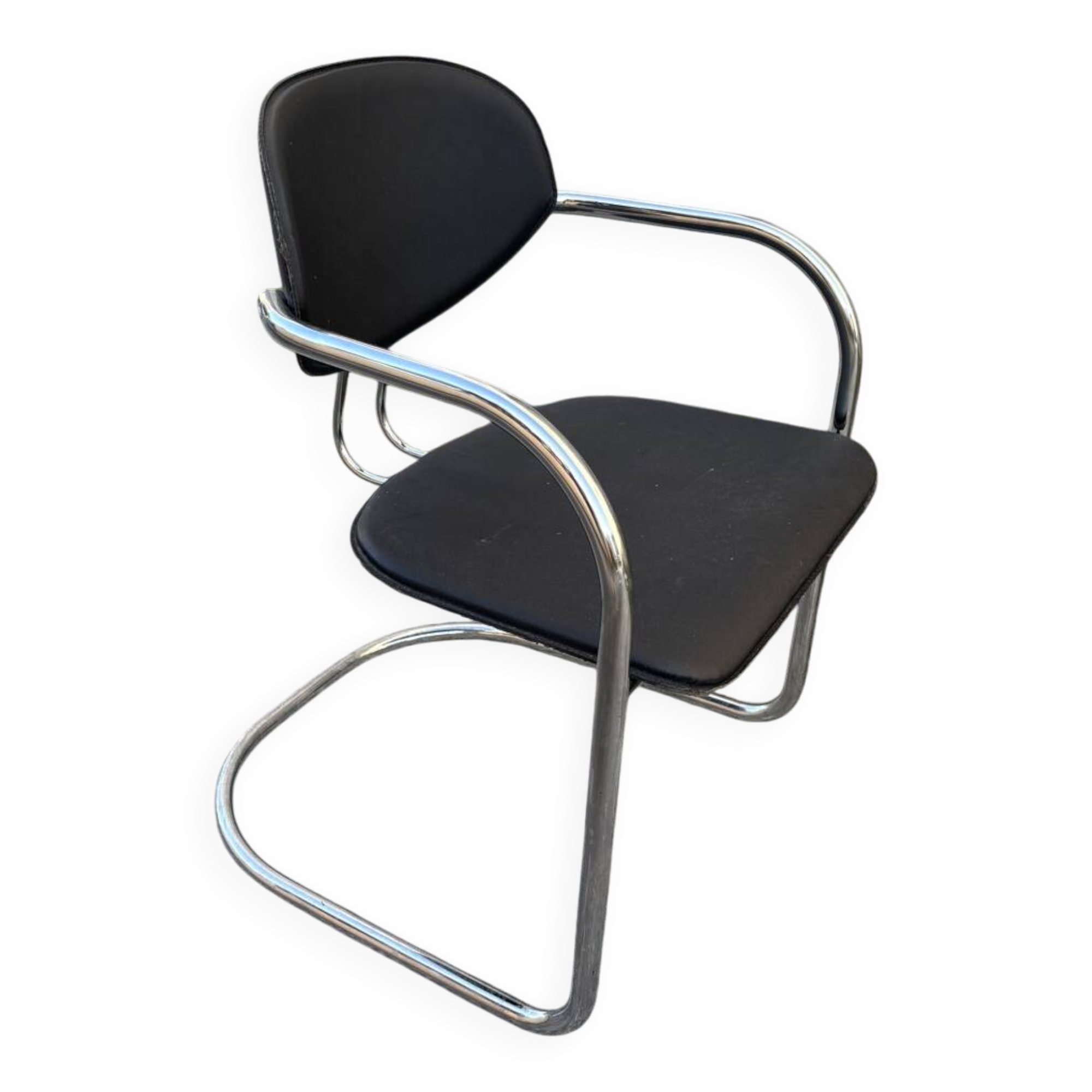 Effezeta armchairs, Italian design from the 70s, in chrome and black leatherette