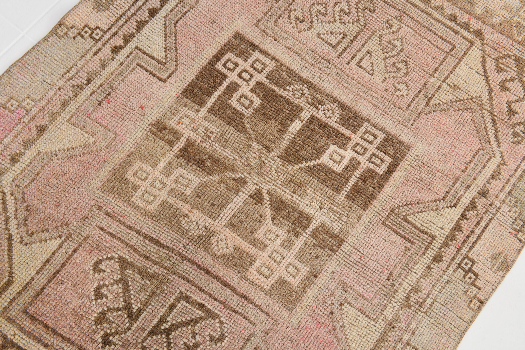 3x12 brown & beige vintage runner rug 100x360cm