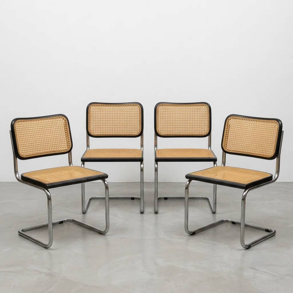 Lot de 6 chaises Cesca B32 noires Marcel Breuer Italie années 80