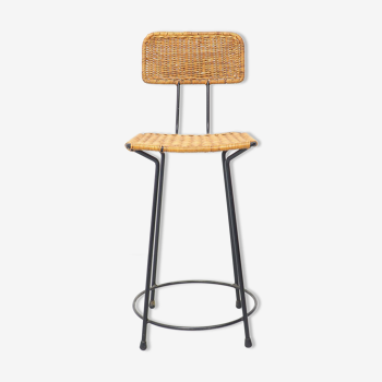 Tabouret de bar de rotin par Gian Franco Legler, années 50