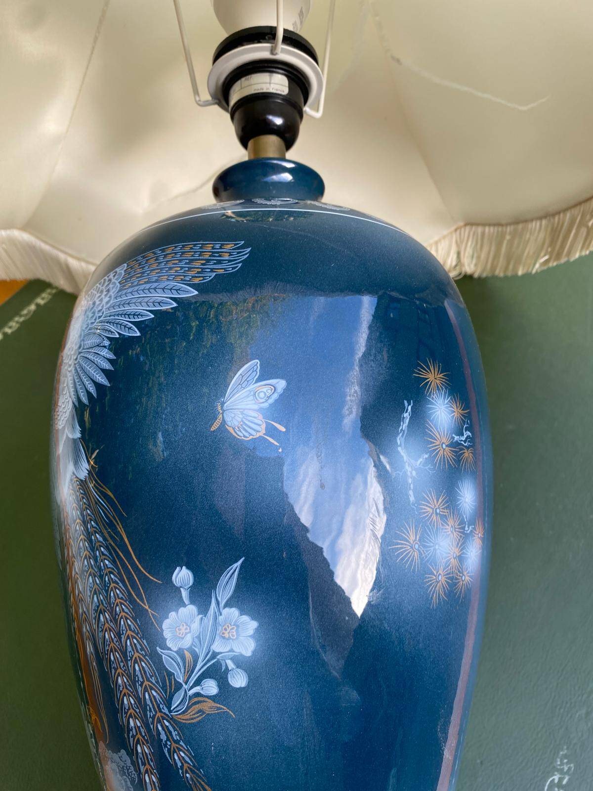 Large ceramic lamp Louis Drimmer France hand-painted 1980