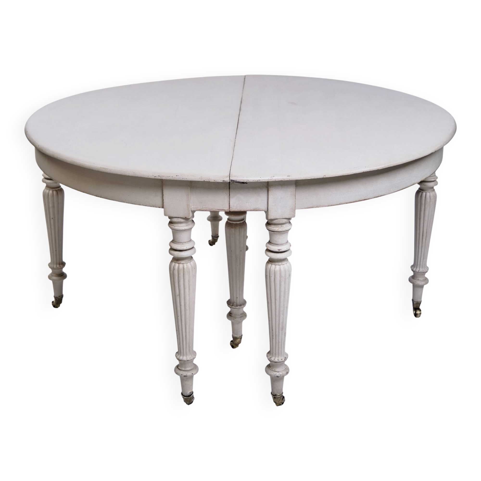 Round Dining Table - Gustavian Style - Gray Painted - Round Legs - Brass Wh