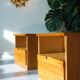 Pair of bedside tables in elm from the 1980s, brutalist design, chalet.