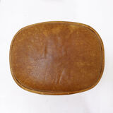 Brown leather swivel footrest with metal base - De Sede, Switzerland.