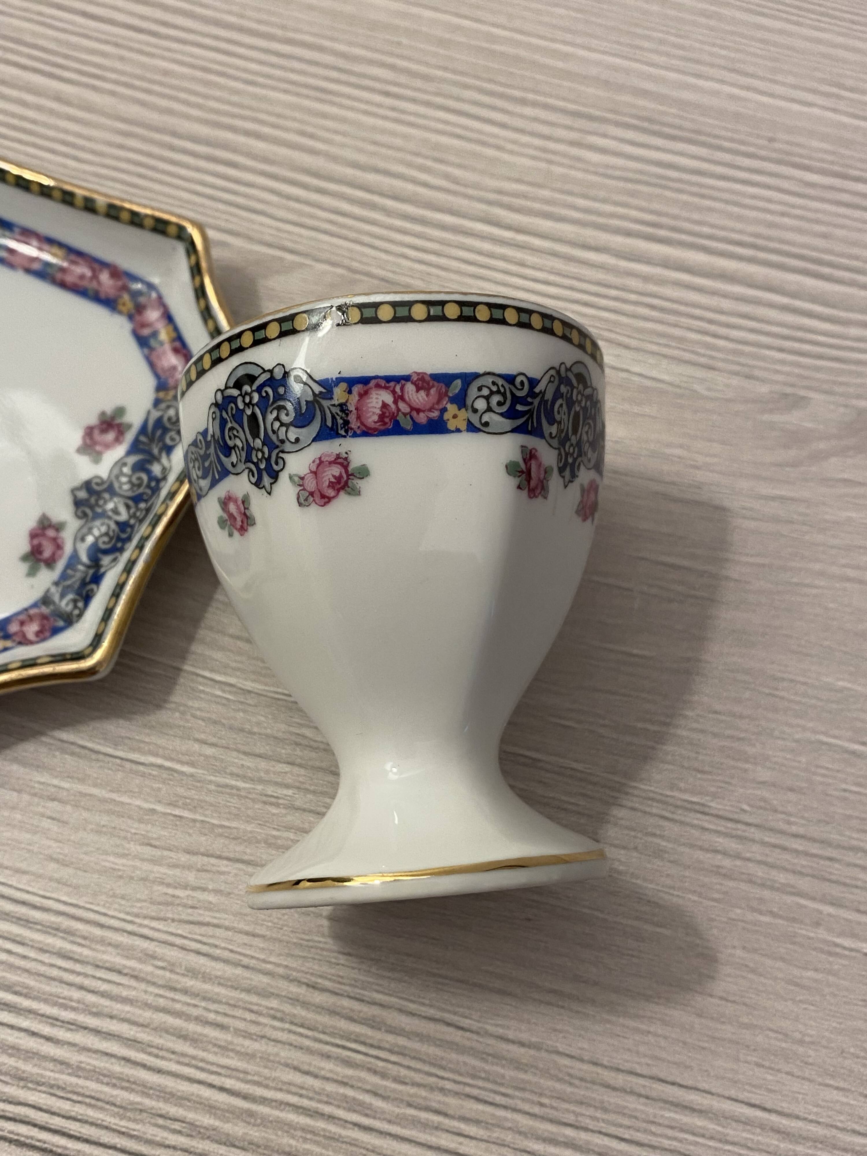 Coquetier and its Limoges Art Deco earthenware tray