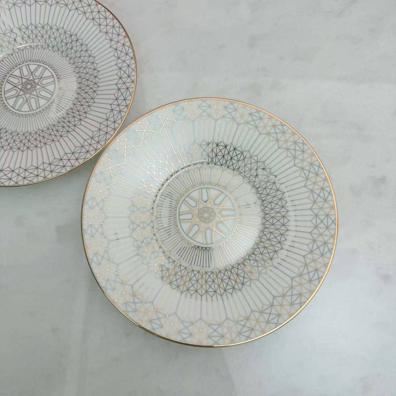Baccarat Arcadia Gold & Platinum Porcelain Set, 2 Timbales & 2 Plates