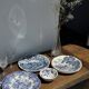 Set of 2 earthenware plates with blue decoration of a bridge and castle