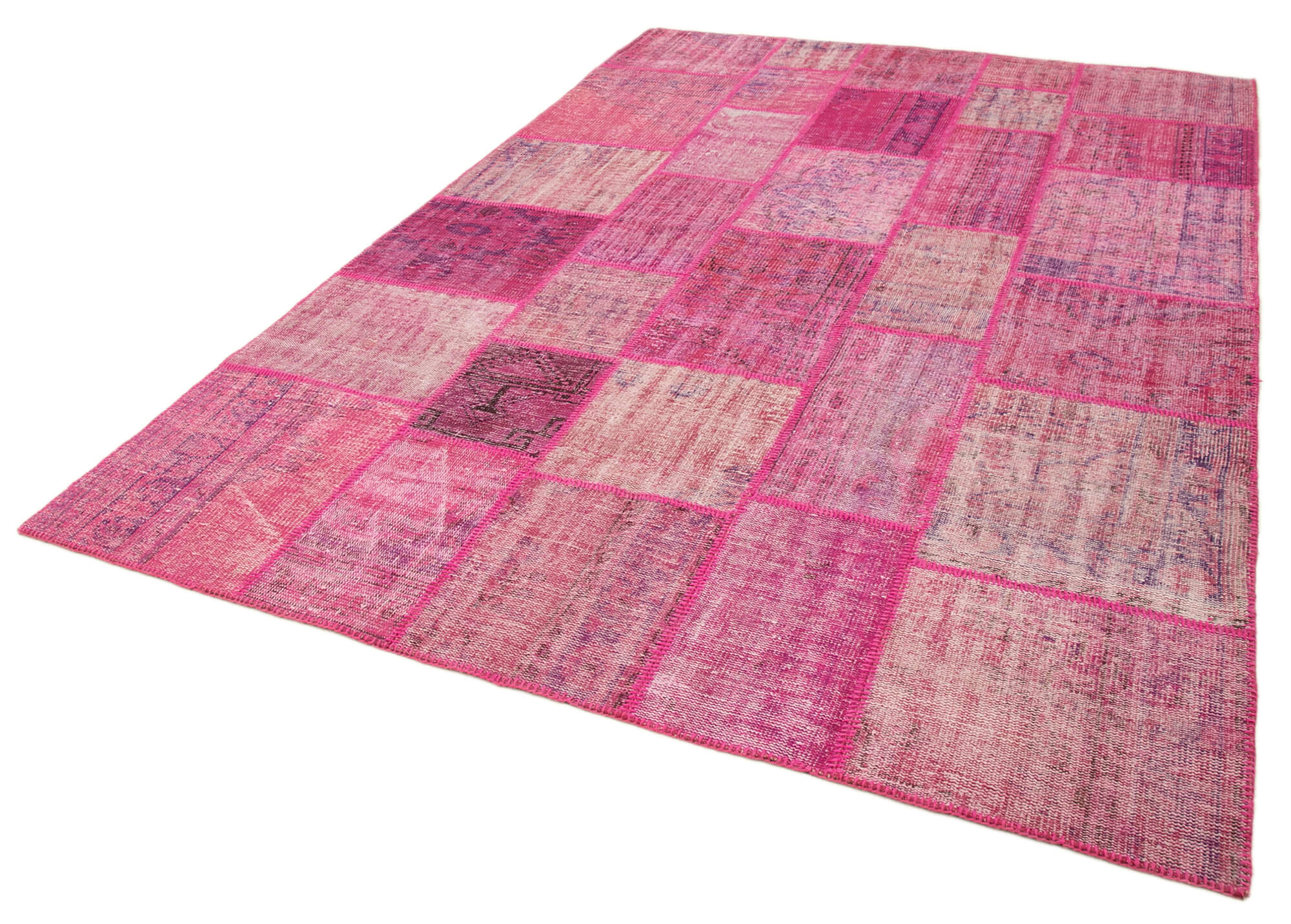 Handmade Oriental Contemporary 207 cm x 304 cm Pink Patchwork Rug