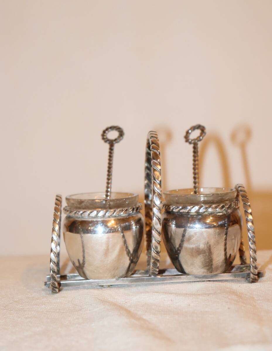 Silver-plated metal salt and pepper shakers