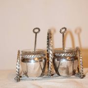 Silver-plated metal salt and pepper shakers