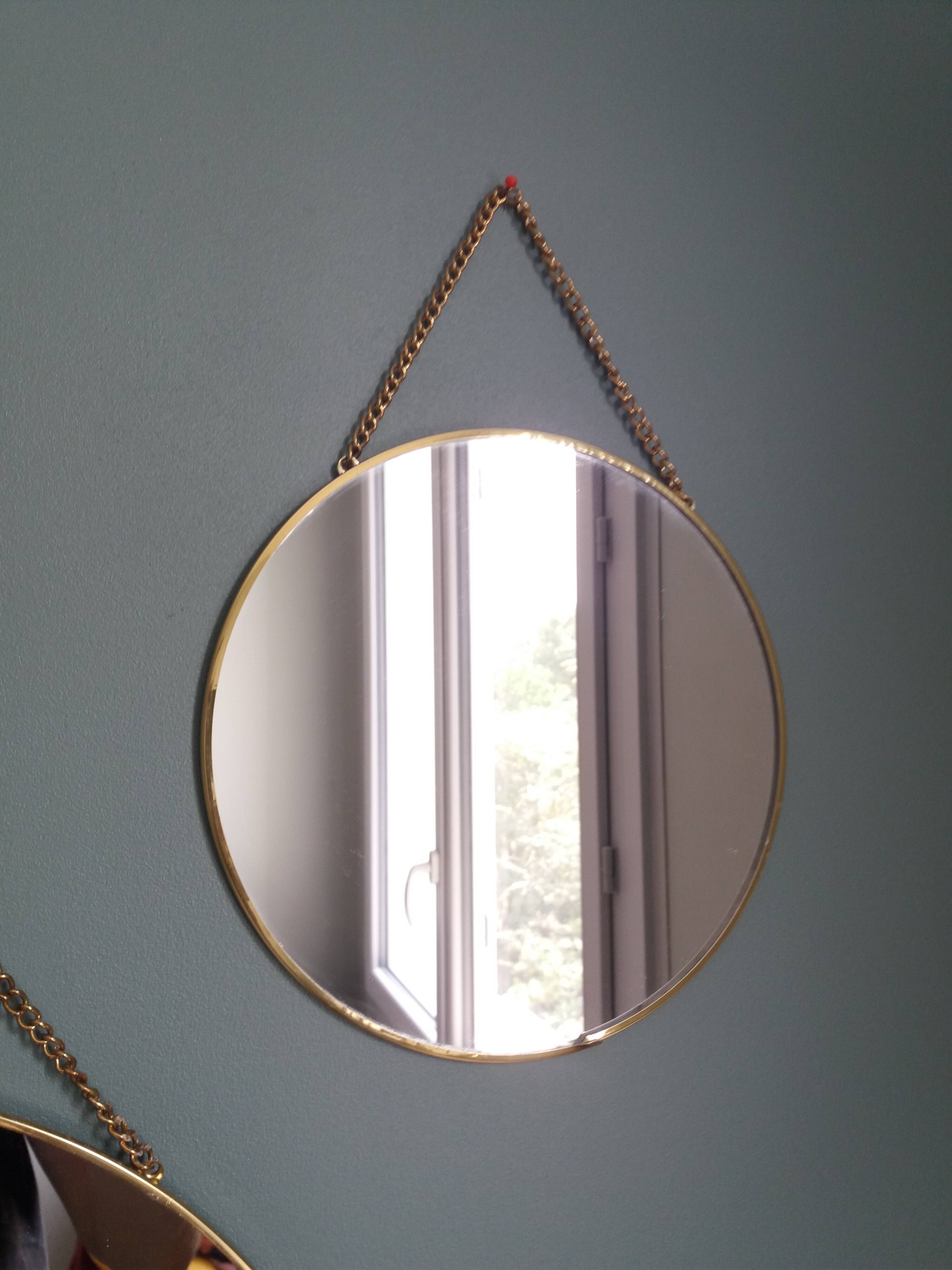 3 miroirs ronds métal doré, diametre 35, 30 et 20 cm
