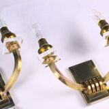 Three double wall lamps  Brass and lucite, France Mid-Century