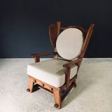 Brutalist Oak Wingback Lounge Chair, Netherlands, 1950s